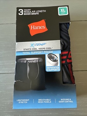 Hanes Underwear Mens XL 40/42 Black Boxer Briefs X Temp 3 Pairs NEW