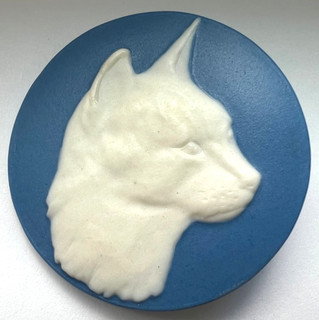 Large Vintage Rzanski Jasperware Studio Button 1993 "CAT HEAD" 1 5/8" E5 FLAW