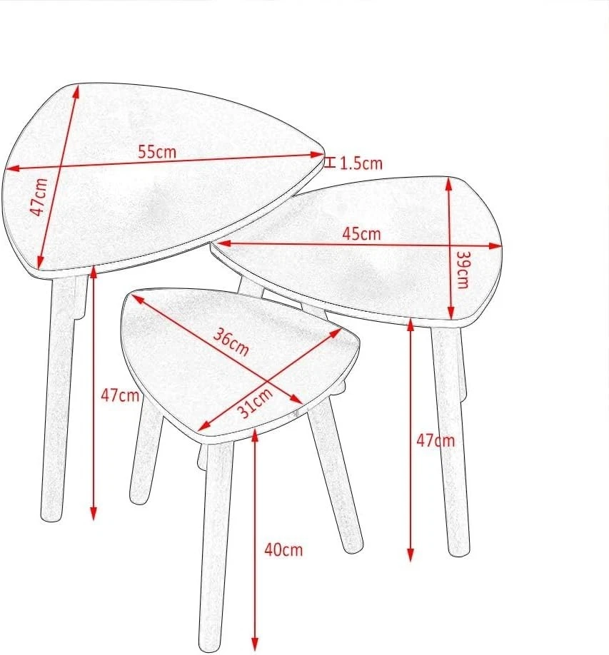 Nest of 3 End Tables Modern White Triangular Side Coffee Space Saving Set - Image 2 of 4