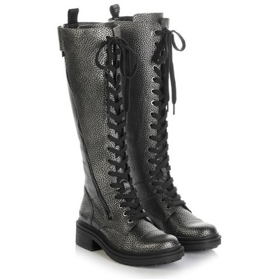 DIRK BIKKEMBERGS Saidya Knee High Lace Up Biker Boots Sz 8 / 39 Moto Combat Goth