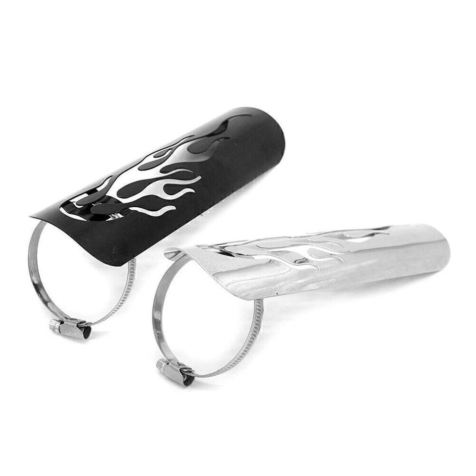 Silenciador de escape cromado universal para motocicleta tubo protector térmico cubierta protector de talón Foto 3 de 4