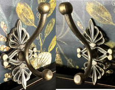 2; Vintage Brushed Brass Porcelain Knob Hooks Wall Mount Towel Hanger Coat Hooks