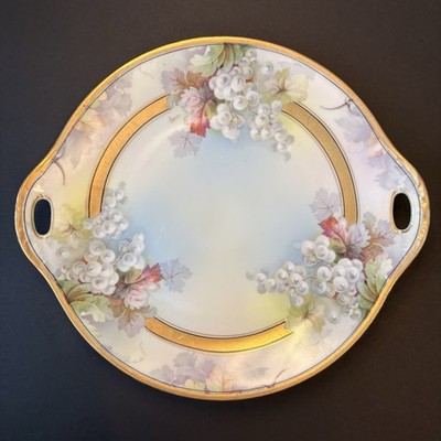 Vintage Royal Austria O&E.G. Cake Plate Botanical Hand Painted Double Gold Trim