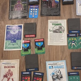 Lot of 7 Mattel Intellivision Games - Cartridge, Overlays & Manuals + More