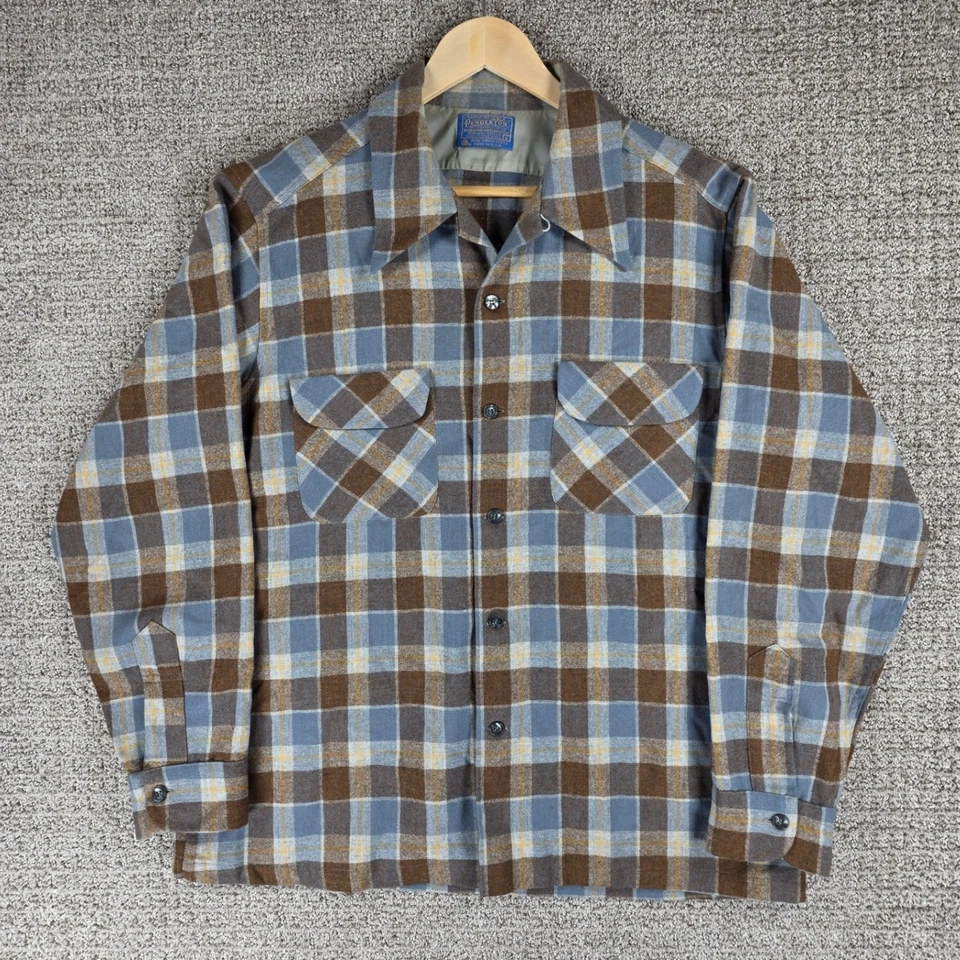 Camisa de Tablero Pendleton Vintage Años 60 Para Hombre A Cuadros Abotonada Talla Grande Bolsillos de Lana Foto 2 de 4