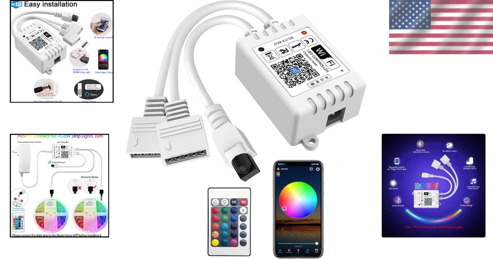 Smart WiFi RGBW LED Controller with 2 Outputs & 24-Key Remote - Voice Control - Image 2 of 4