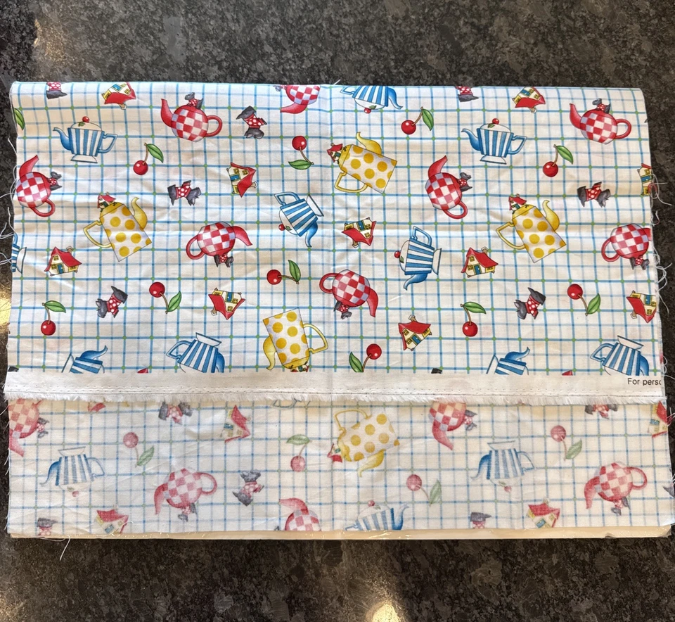 Mary Engelbreit Quilt Fabric Tea Time Tossed Tea Cups And Teapots Rectang 18x22” - Image 2 of 4