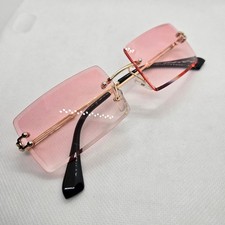 Trendy Pink Tinted Rectangular Sunglasses Gold Frame 2023 Modern Chic Eyewear