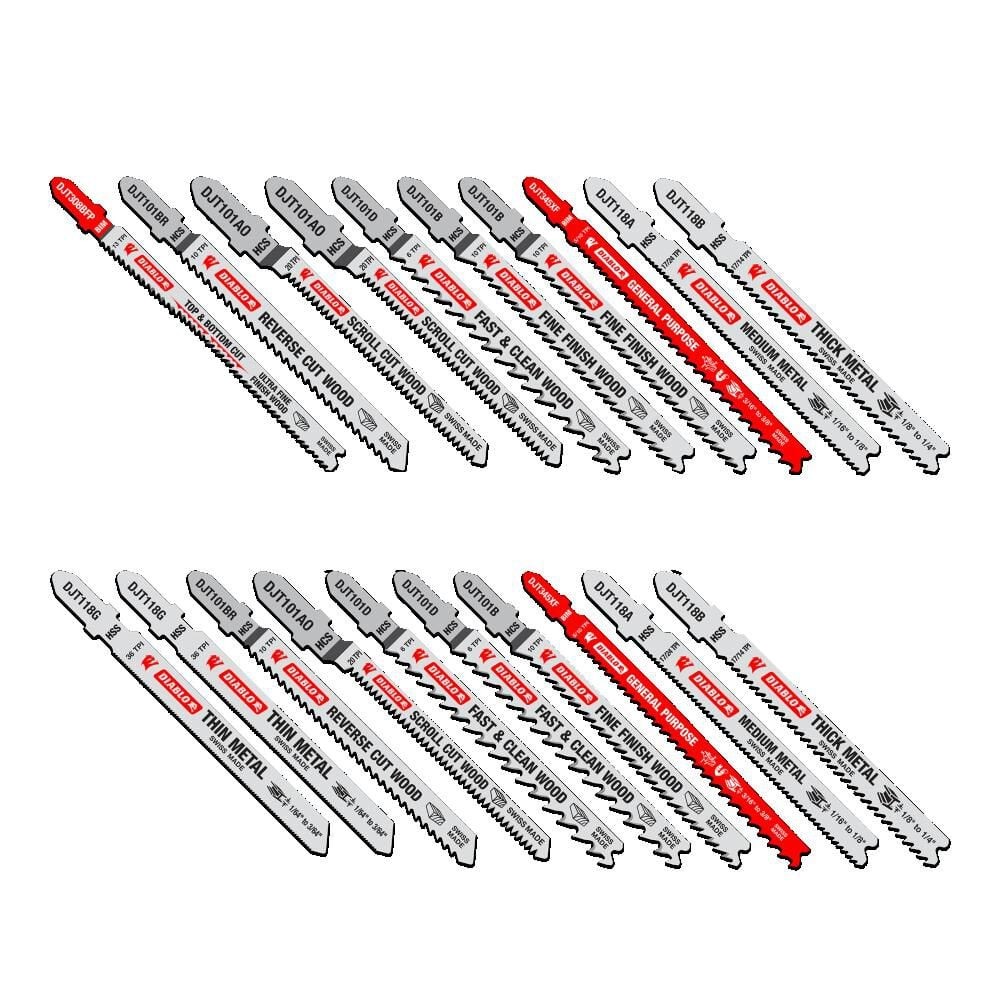 Набор лобзиковых пил Diablo Tools 20 шт с Т-образным хвостовиком для работы по дереву и металлу 20 штук 6390₽