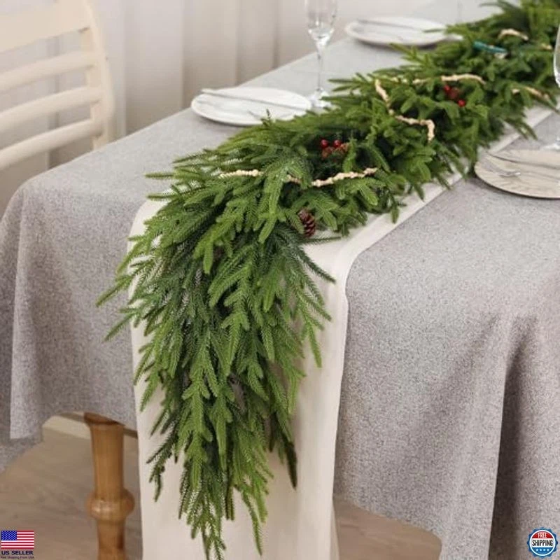 Guirnalda artificial de pino Norfolk de 5 pies - imitación verde realista para decoración navideña Foto 2 de 4