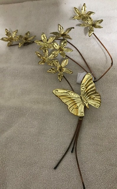 Homco Home Interiors Gold Metal Butterfly & Flowers 25 ...
