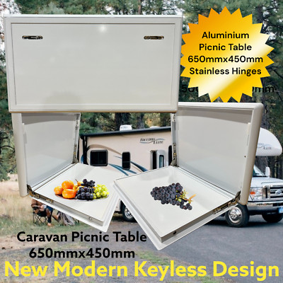 WHITE 650MM X 450MM KEYLESS TABLE FOLDING DROP DOWN CARAVAN RV PICNIC ...
