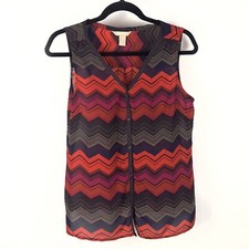 Banana Republic Multicolor Zig Zag Chiffon Sleeveless Blouse Top Medium 1076  