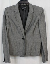 Jones New York Blazer Jacket 1 Button Linen Poly Blend Tweedy Gray Grey 8
