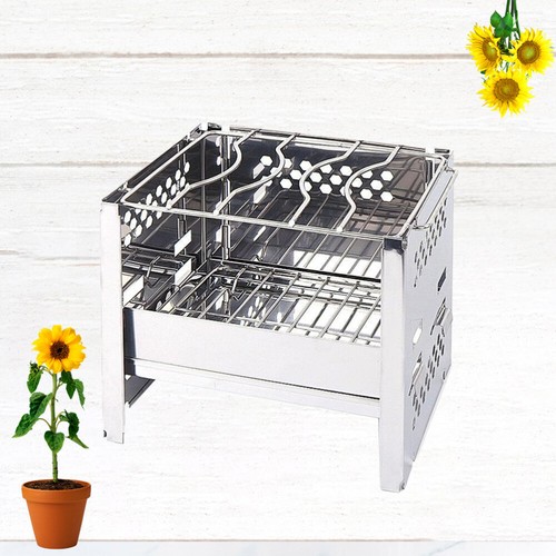 Brûleur Portable En Acier Inox – 26×26×28 Cm – Grille Et Tisonnier Inclus – Pour Jardin, Camping, Feu De Camp