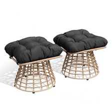 2 Pezzi Poggiapiedi Rattan Ottomano Imbottito Sedile Poggiapiedi con Cuscino Nero