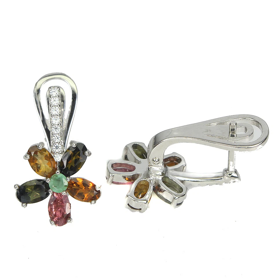 925 Sterling Silver Earrings Oval Tourmaline Emerald Natural Gemstone Jewelry - Image 3 of 4