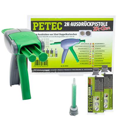 2K Universal Klebstoff Power BiBond PETEC 98550 2 X 50 ml + 2K-Ausdrückpistole