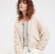 Free People Women's Size Medium Pinkish Linen Blend Ruched Zip Front Jacket M