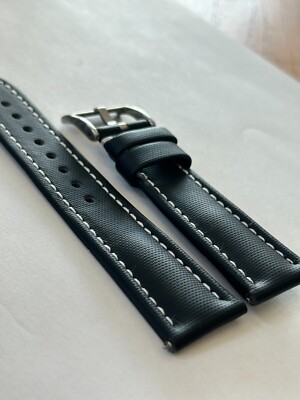 BLACK High Quality Real Sailcloth Waterproof Watch Strap WHITE Stitch