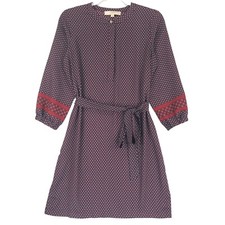 Loft Petite Belted Shift Dress Women's SP Burgundy Blue Poly 3/4 Sleeve Pullover