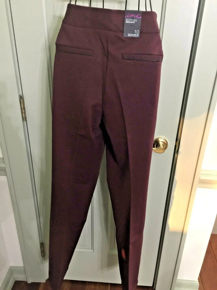 Pantalón Inc Boot Cut Elástico Imitación Cuero Tubería Borgoña 10 Nuevo Con Etiquetas  Foto 3 de 4