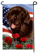 Patriotic Flowers Garden Flag - Chocolate Newfoundland