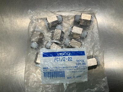 (10) Pisco PC1/2-02 Pneumatic Fitting Stainless 1/4'' NPT x 1/2'' Tube
