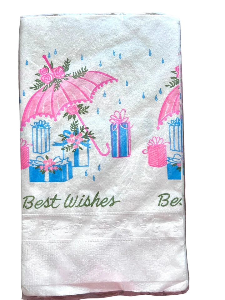 Mantel de papel vintage blanco y rosa baby shower playa vajilla de papel sellado Foto 3 de 4