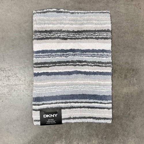 DKNY 17 x 24 Bath Rug Mat Light Blue Navy Gray White Stripes Striped