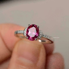 2.25Ct Lab Created Oval Pink Ruby Diamond Engagement Ring 14K White Gold Finish