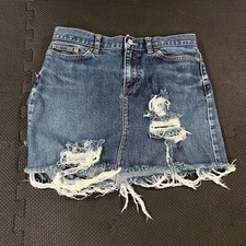 Vintage Y2K Gap Jean Cut Off Skirt Womens 6 29 Blue Denim Distressed