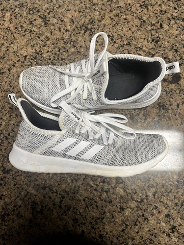 Adidas Women’s Cloudfoam Pure Athletic Running Shoes - Size 7 - White/Black/Gray