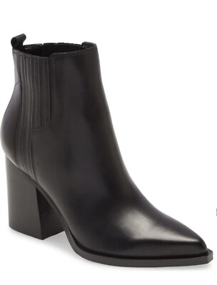 Marc Fisher Ltd Oshay Black Leather Ankle Point Toe Boot Size US