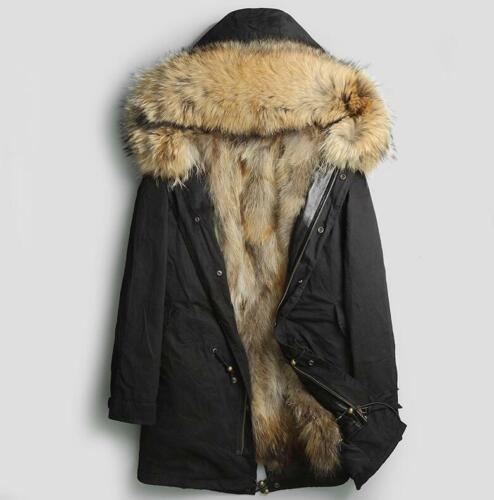 Fox Fur Lined Coat Outwear Parka, Fur Lined Mens Long Coats