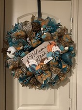 Fall Welcome wreath, Autumn-Leopard print wreath. Free shipping w/buy now price