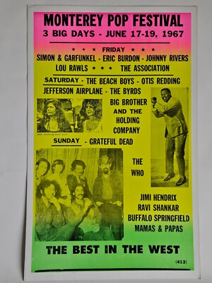 CONCERT POSTER ~ Monterey Pop Festival Jefferson Airplane Jimi