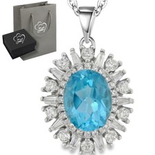 Echter Edelstein schweizer Blau-Topas 925 Silber Damen Kette mit Anhänger