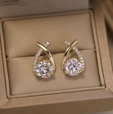 Cute Bow Stud Earrings Gold Tone Zirconia Jewellery Women Girls UK Gift