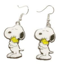 Snoopy Holding Woodstock Enamel Metal French Wire Earrings