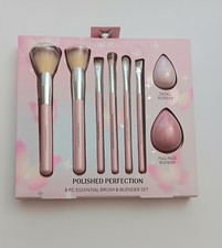 Polished Perfection 8pc Makeup Brush  Blender Set Pink for Face and Eyes