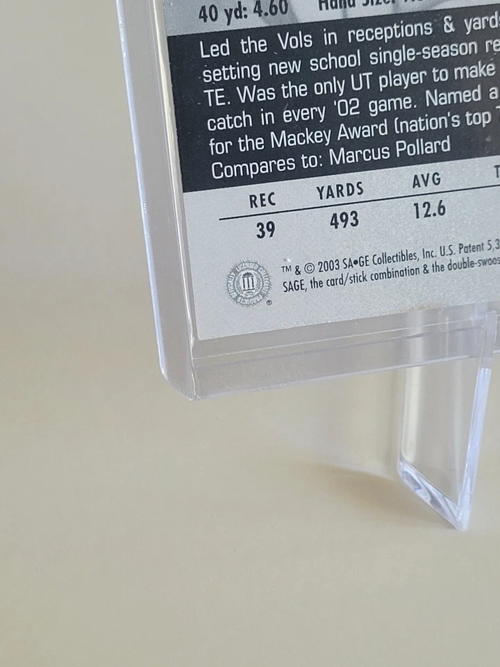 2003 SAGE Jason Witten Draft RC Silver Auto /400 #A44  Volunteers Cowboys PICS!! - Image 2 of 4