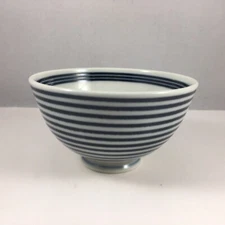 SET of 2 Japanese Rice Soup Bowl 4.5"D x 2.5"H Porcelain Blue Line Made in Japan
