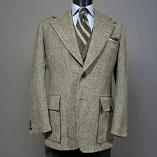 Richman Brothers Wool Donegal Tweed Green Hacking Jacket Sport Coat 42 L