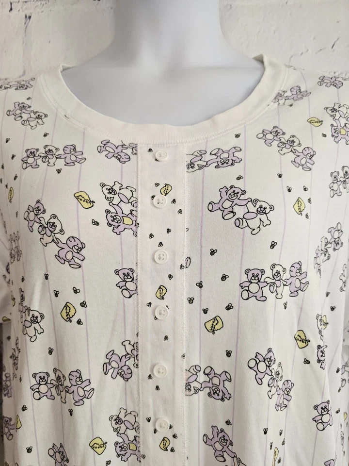 Camisón Lydia Jane vintage estampado de oso púrpura y rayas mediano L/Slv Foto 2 de 4