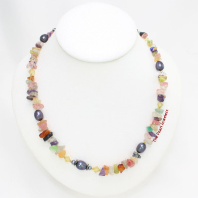Handcrafted Black Freshwater Pearls, Hawaiian Rainbow Design Necklace TPJ