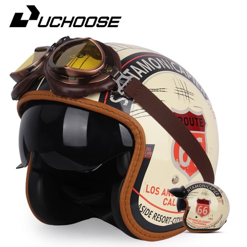 Casque Moto Jet Uchoose Vintage 3/4 Rétro Classique Homme Femme avec lunette - Imagen 2 de 45