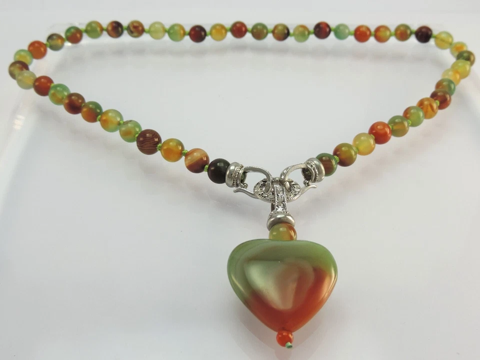 Vintage Damen Aventurin Halskette mit Strasssteinen / ca. 46 cm - Bild 3 von 3