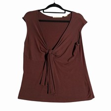 Jane Lamerton Women?s Brown Twist Front Top sz 14 Cap Sleeve