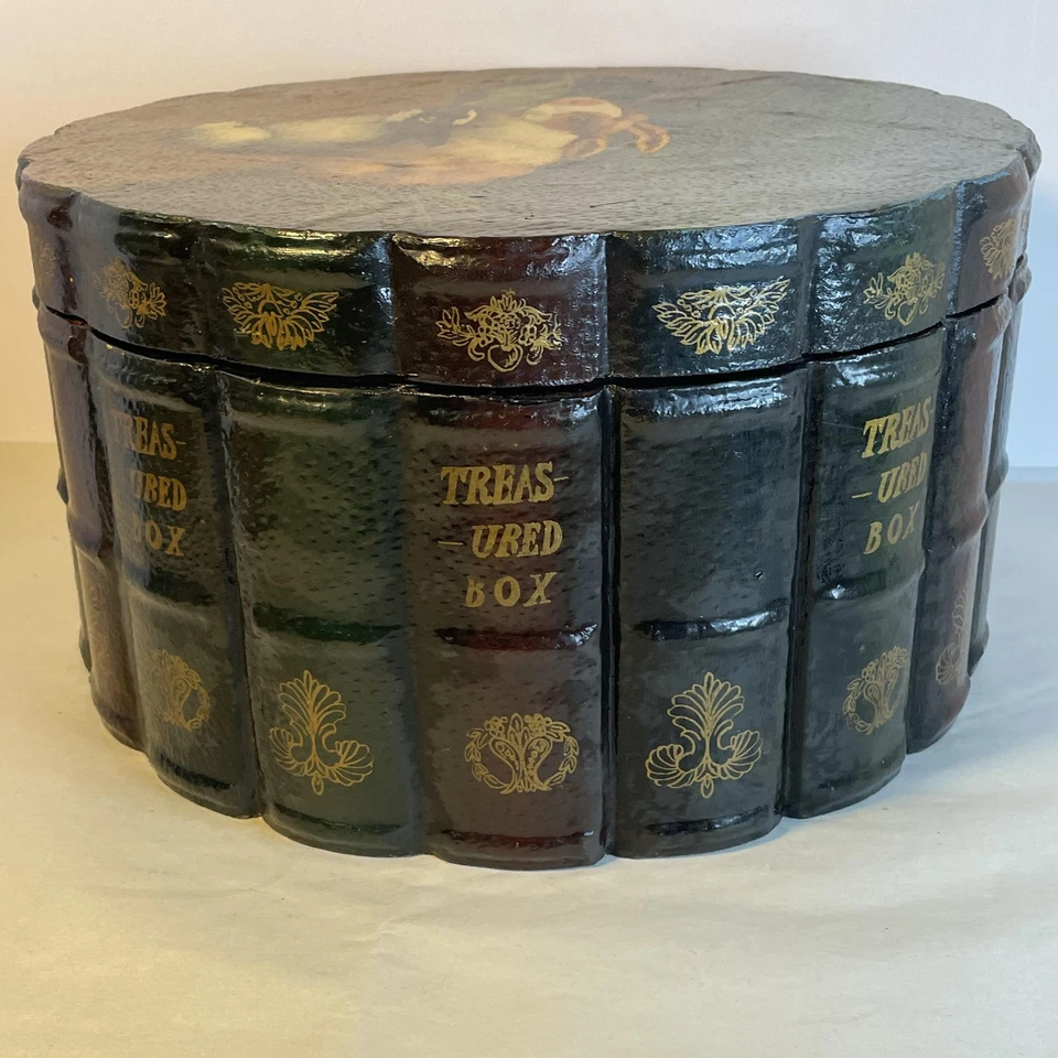 Caja de almacenamiento vintage de madera grande 13x9 pintada a mano libro de conejo pila forrada en terciopelo Foto 4 de 4